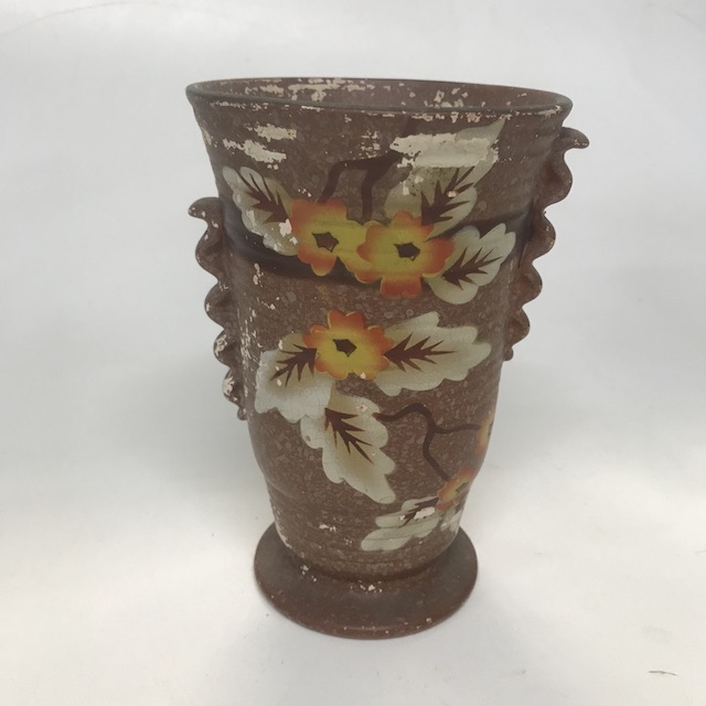 VASE, Art Deco - Australian Pottery Painted Autumn Tones on Brown